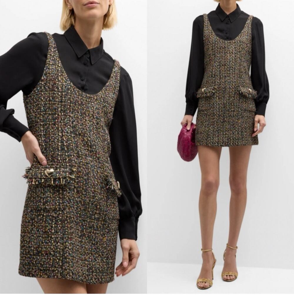 Cinq a Sept Confetti Florianna Tweed Black Multicolor Dress Size 8